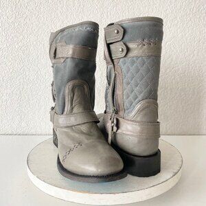 NEW Lane Womens Gray Quilted Mid-Calf Boots With Zipper & Buckle Accents Size 10